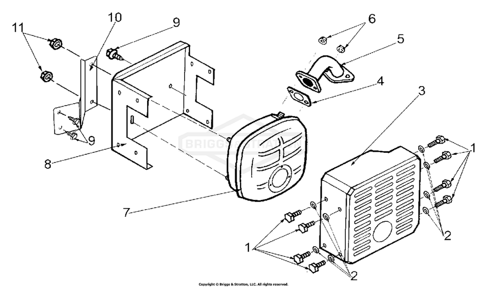 Muffler Assembly Diagram and Parts List for 1755-1  Briggs and Stratton Generator